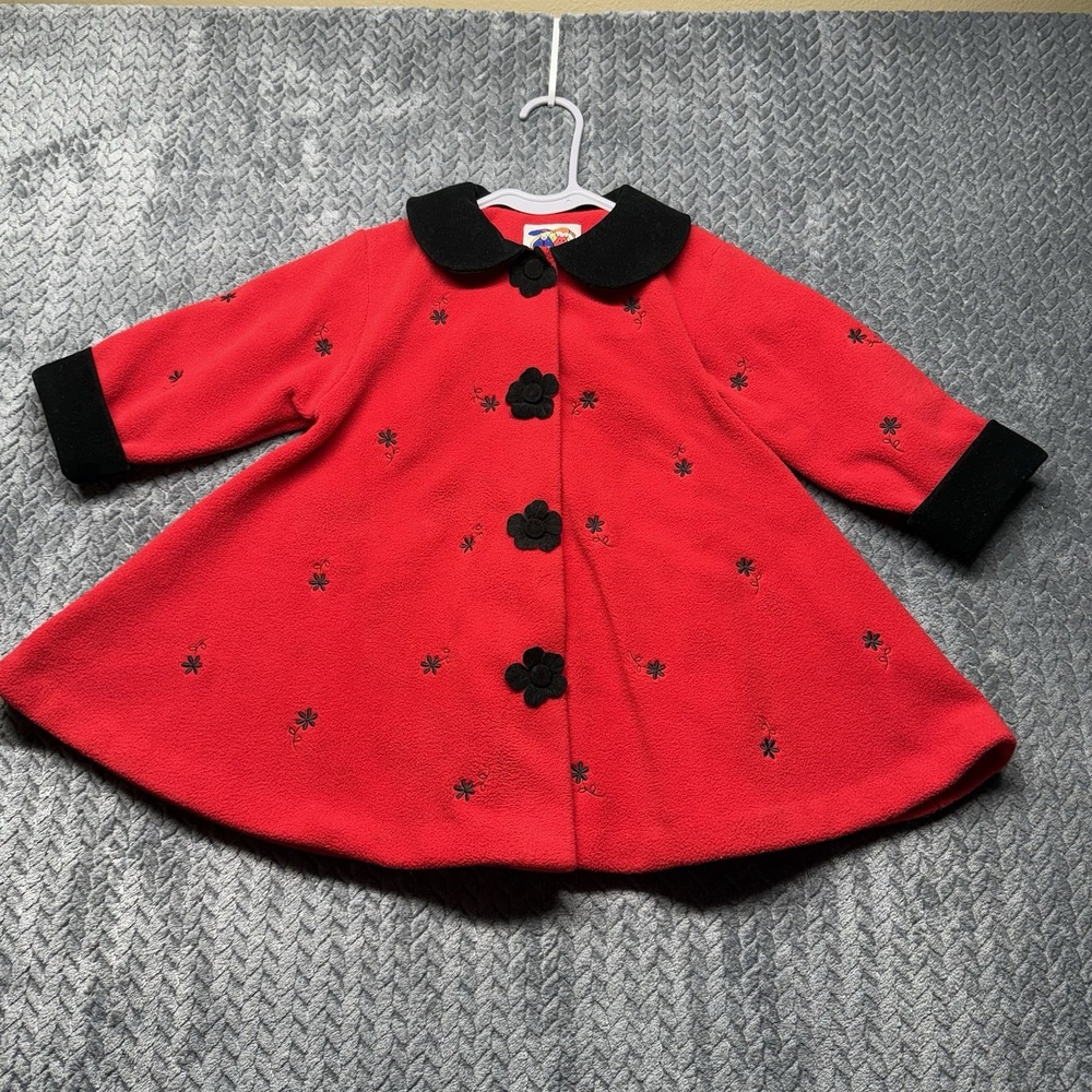 Pete's Partner Fleece Coat 24M Red Black Floral Buttons Retro Good Lad Company